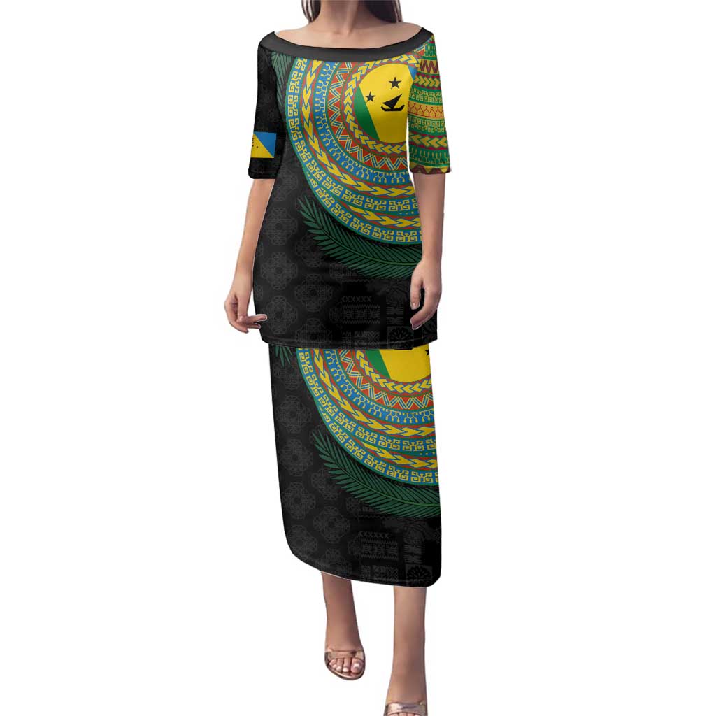 Malampa Tribal Tattoo with Namele Leaves Family Matching Puletasi and Hawaiian Shirt LT03 Mom's Dress Black - Polynesian Pride