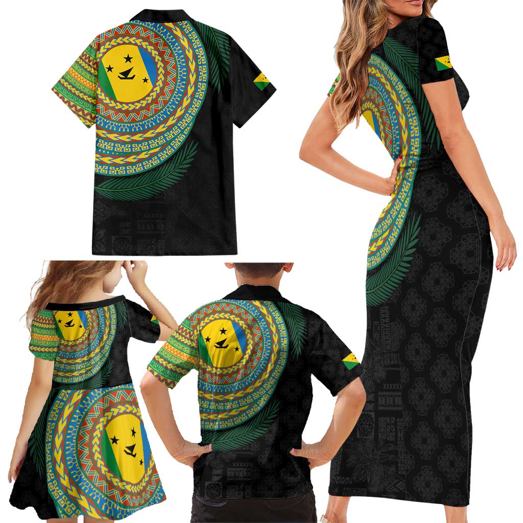 Malampa Tribal Tattoo with Namele Leaves Family Matching Short Sleeve Bodycon Dress and Hawaiian Shirt LT03 - Polynesian Pride