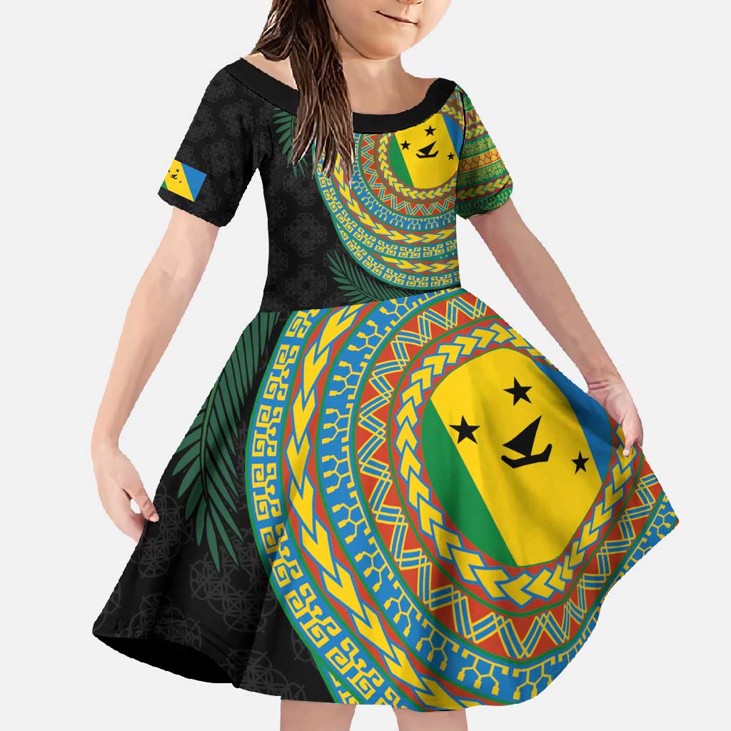 Malampa Tribal Tattoo with Namele Leaves Family Matching Tank Maxi Dress and Hawaiian Shirt LT03 Daughter's Dress Black - Polynesian Pride