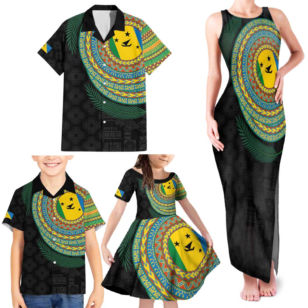 Malampa Tribal Tattoo with Namele Leaves Family Matching Tank Maxi Dress and Hawaiian Shirt LT03 - Polynesian Pride