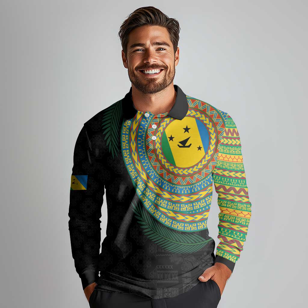 Malampa Tribal Tattoo with Namele Leaves Long Sleeve Polo Shirt