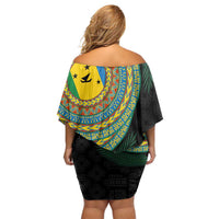 Malampa Tribal Tattoo with Namele Leaves Off Shoulder Short Dress