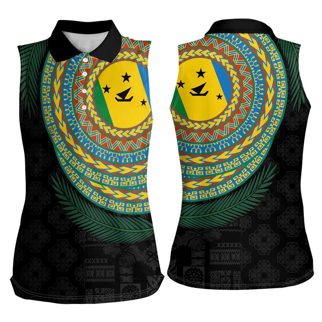 Malampa Tribal Tattoo with Namele Leaves Women Sleeveless Polo Shirt