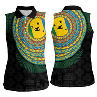 Malampa Tribal Tattoo with Namele Leaves Women Sleeveless Polo Shirt