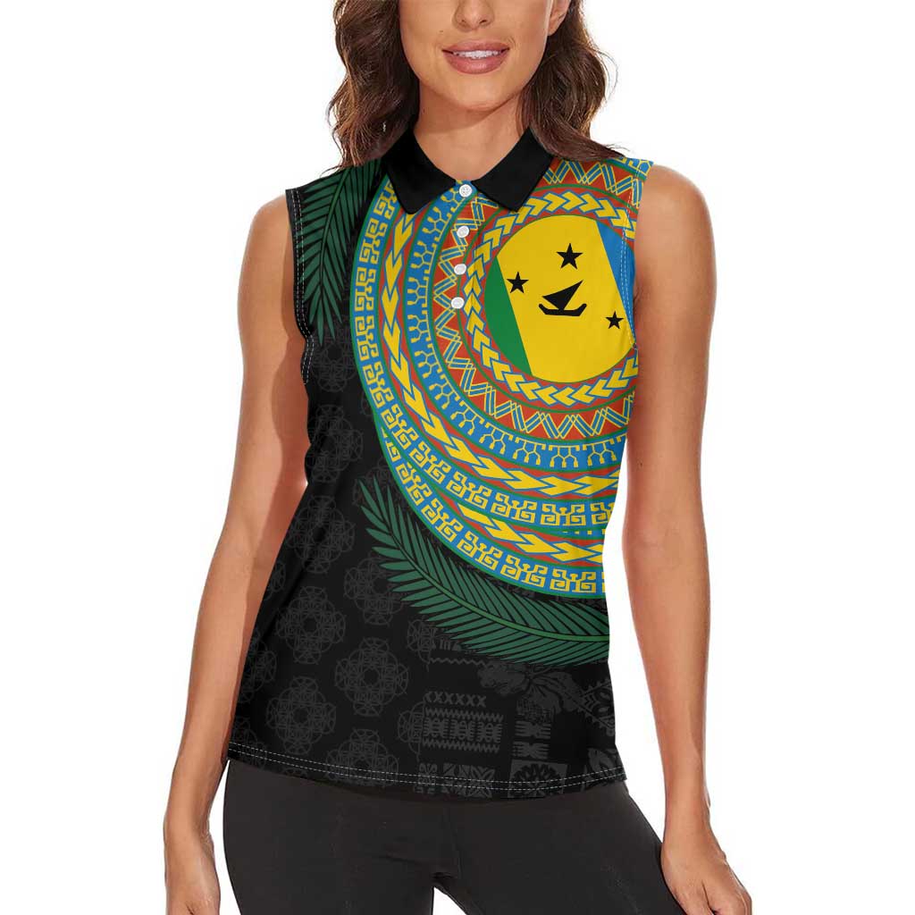Malampa Tribal Tattoo with Namele Leaves Women Sleeveless Polo Shirt