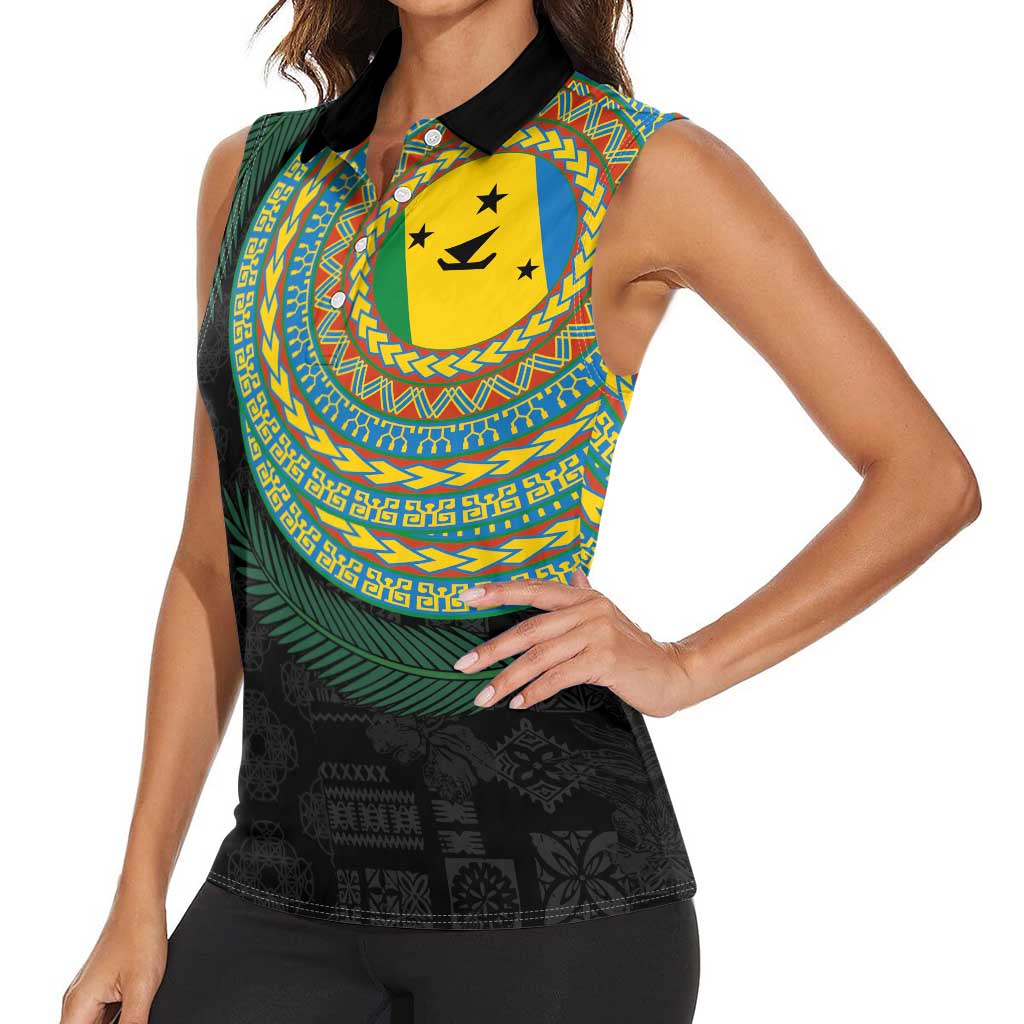 Malampa Tribal Tattoo with Namele Leaves Women Sleeveless Polo Shirt