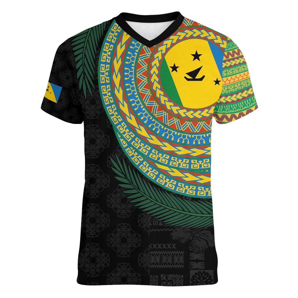 Malampa Tribal Tattoo with Namele Leaves Women V-Neck T-Shirt