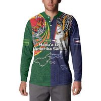 Manuʻa Islands and American Samoa Together Button Sweatshirt Rooster and Eagle Mascot National Map and Flag Style