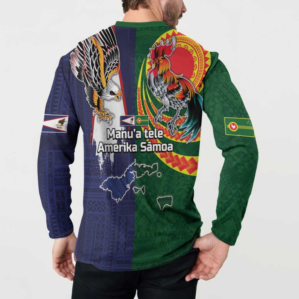 Manuʻa Islands and American Samoa Together Button Sweatshirt Rooster and Eagle Mascot National Map and Flag Style