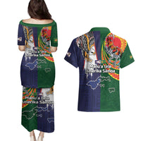 Manuʻa Islands and American Samoa Together Couples Matching Puletasi and Hawaiian Shirt Rooster and Eagle Mascot National Map and Flag Style
