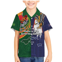 Manuʻa Islands and American Samoa Together Family Matching Mermaid Dress and Hawaiian Shirt Rooster and Eagle Mascot National Map and Flag Style LT03 Son's Shirt Green - Polynesian Pride