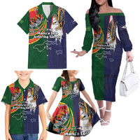 Manuʻa Islands and American Samoa Together Family Matching Off The Shoulder Long Sleeve Dress and Hawaiian Shirt Rooster and Eagle Mascot National Map and Flag Style LT03 - Polynesian Pride