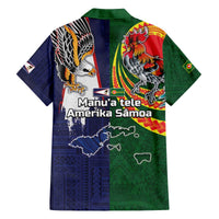 Manuʻa Islands and American Samoa Together Family Matching Off The Shoulder Long Sleeve Dress and Hawaiian Shirt Rooster and Eagle Mascot National Map and Flag Style LT03 - Polynesian Pride