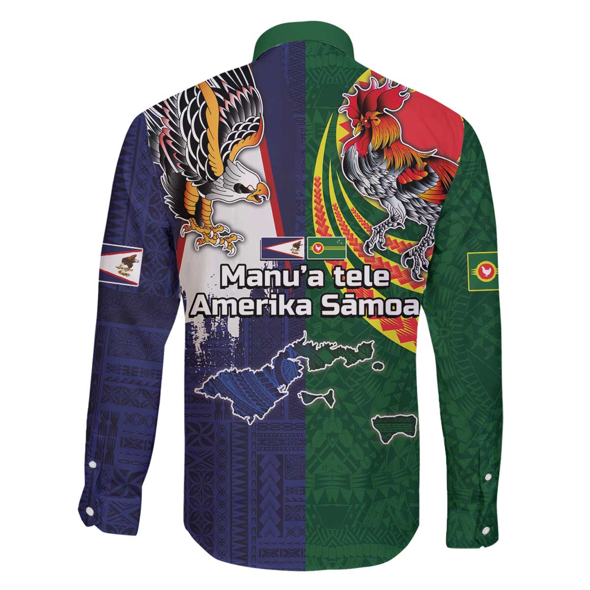 Manuʻa Islands and American Samoa Together Family Matching Off The Shoulder Long Sleeve Dress and Hawaiian Shirt Rooster and Eagle Mascot National Map and Flag Style LT03 - Polynesian Pride