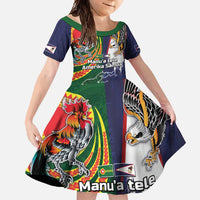 Manuʻa Islands and American Samoa Together Family Matching Off Shoulder Maxi Dress and Hawaiian Shirt Rooster and Eagle Mascot National Map and Flag Style LT03 Daughter's Dress Green - Polynesian Pride