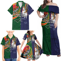 Manuʻa Islands and American Samoa Together Family Matching Off Shoulder Maxi Dress and Hawaiian Shirt Rooster and Eagle Mascot National Map and Flag Style LT03 - Polynesian Pride