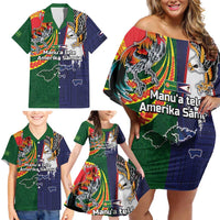 Manuʻa Islands and American Samoa Together Family Matching Off Shoulder Short Dress and Hawaiian Shirt Rooster and Eagle Mascot National Map and Flag Style LT03 - Polynesian Pride