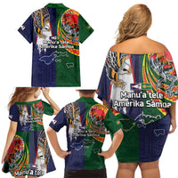 Manuʻa Islands and American Samoa Together Family Matching Off Shoulder Short Dress and Hawaiian Shirt Rooster and Eagle Mascot National Map and Flag Style LT03 - Polynesian Pride