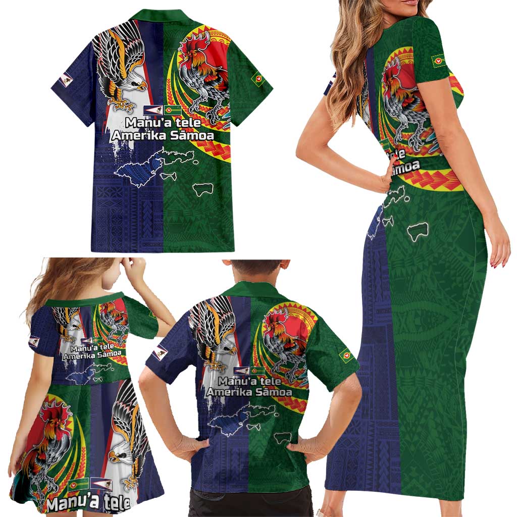 Manuʻa Islands and American Samoa Together Family Matching Short Sleeve Bodycon Dress and Hawaiian Shirt Rooster and Eagle Mascot National Map and Flag Style LT03 - Polynesian Pride