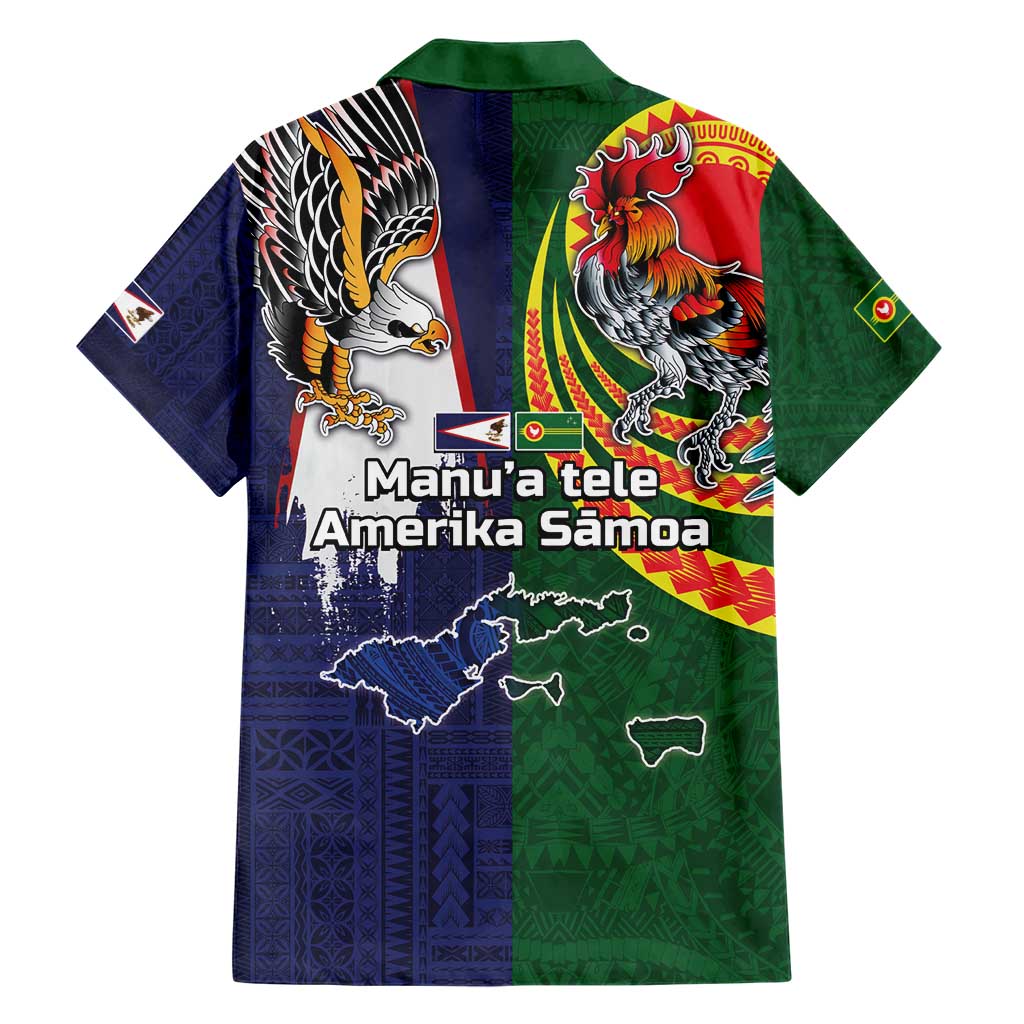 Manuʻa Islands and American Samoa Together Family Matching Short Sleeve Bodycon Dress and Hawaiian Shirt Rooster and Eagle Mascot National Map and Flag Style LT03 - Polynesian Pride