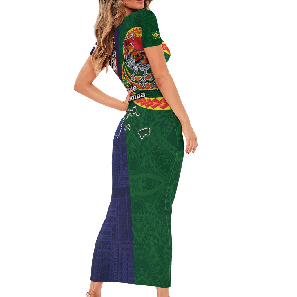 Manuʻa Islands and American Samoa Together Family Matching Short Sleeve Bodycon Dress and Hawaiian Shirt Rooster and Eagle Mascot National Map and Flag Style LT03 - Polynesian Pride