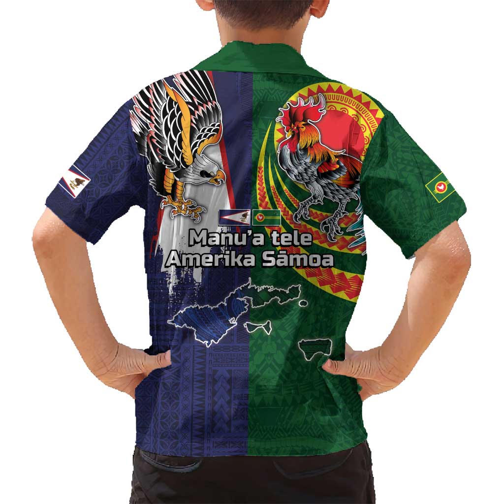 Manuʻa Islands and American Samoa Together Family Matching Summer Maxi Dress and Hawaiian Shirt Rooster and Eagle Mascot National Map and Flag Style LT03 - Polynesian Pride
