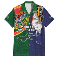 Manuʻa Islands and American Samoa Together Family Matching Summer Maxi Dress and Hawaiian Shirt Rooster and Eagle Mascot National Map and Flag Style LT03 Dad's Shirt - Short Sleeve Green - Polynesian Pride