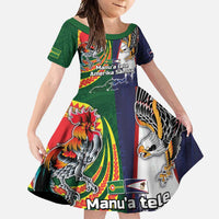 Manuʻa Islands and American Samoa Together Family Matching Tank Maxi Dress and Hawaiian Shirt Rooster and Eagle Mascot National Map and Flag Style LT03 Daughter's Dress Green - Polynesian Pride