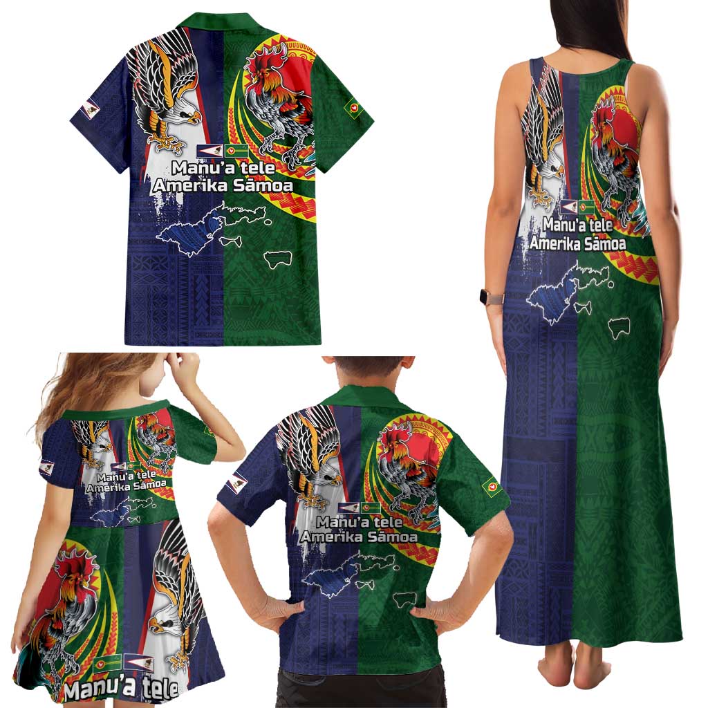 Manuʻa Islands and American Samoa Together Family Matching Tank Maxi Dress and Hawaiian Shirt Rooster and Eagle Mascot National Map and Flag Style LT03 - Polynesian Pride