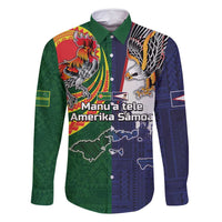 Manuʻa Islands and American Samoa Together Family Matching Tank Maxi Dress and Hawaiian Shirt Rooster and Eagle Mascot National Map and Flag Style LT03 Dad's Shirt - Long Sleeve Green - Polynesian Pride