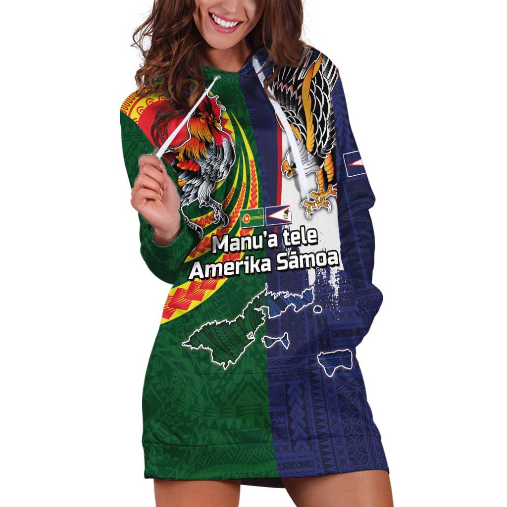 Manuʻa Islands and American Samoa Together Hoodie Dress Rooster and Eagle Mascot National Map and Flag Style