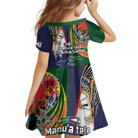 Manuʻa Islands and American Samoa Together Kid Short Sleeve Dress Rooster and Eagle Mascot National Map and Flag Style