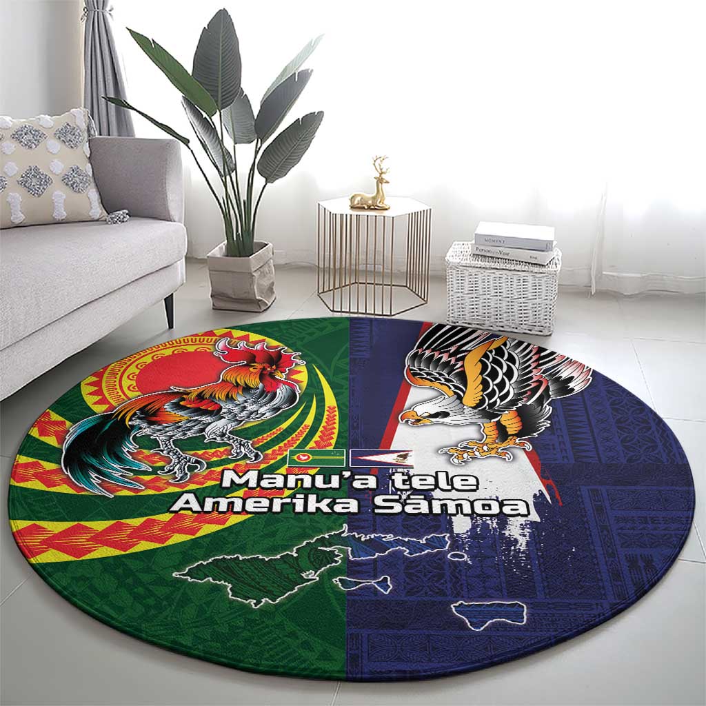 Manuʻa Islands and American Samoa Together Round Carpet Rooster and Eagle Mascot National Map and Flag Style