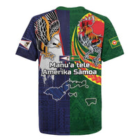 Manuʻa Islands and American Samoa Together Rugby Jersey Rooster and Eagle Mascot National Map and Flag Style