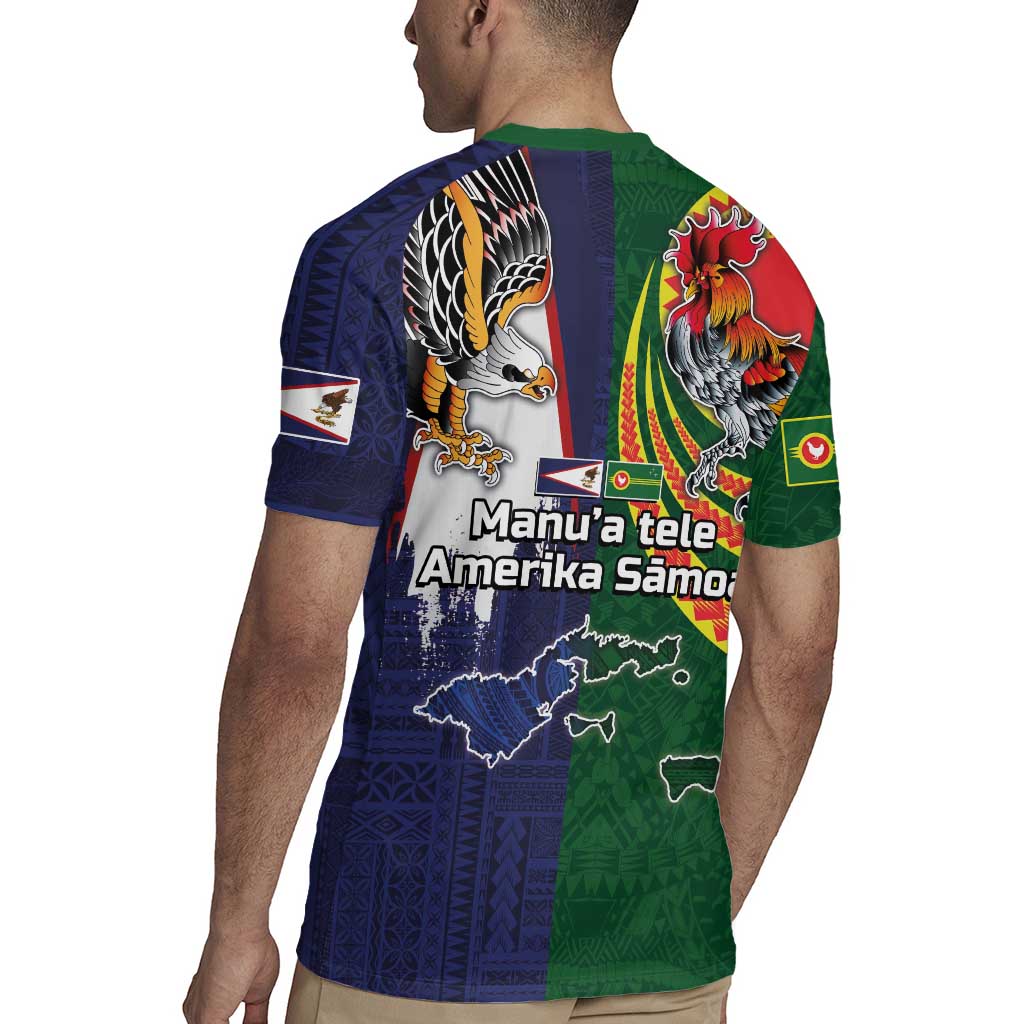 Manuʻa Islands and American Samoa Together Rugby Jersey Rooster and Eagle Mascot National Map and Flag Style