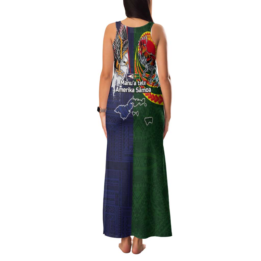 Manuʻa Islands and American Samoa Together Tank Maxi Dress Rooster and Eagle Mascot National Map and Flag Style