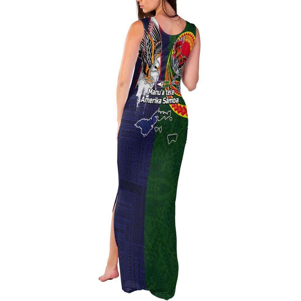 Manuʻa Islands and American Samoa Together Tank Maxi Dress Rooster and Eagle Mascot National Map and Flag Style