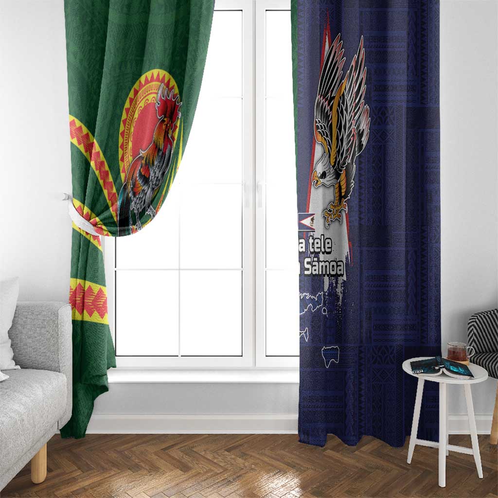 Manuʻa Islands and American Samoa Together Window Curtain Rooster and Eagle Mascot National Map and Flag Style