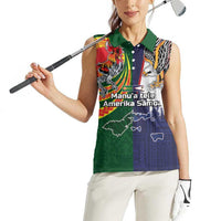 Manuʻa Islands and American Samoa Together Women Sleeveless Polo Shirt Rooster and Eagle Mascot National Map and Flag Style