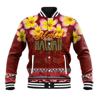 Aloha Plumeria Flowers Baseball Jacket With Hawaiian Style Tapa Tribal