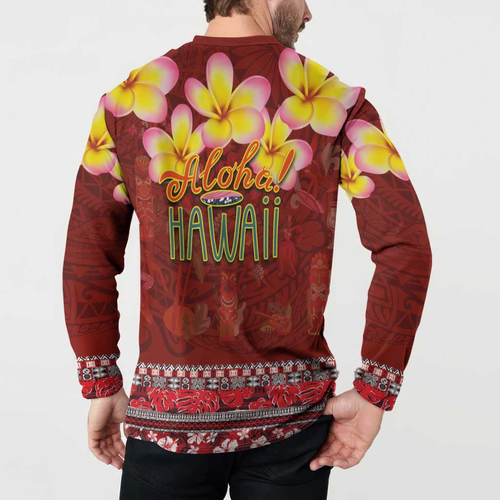 Aloha Plumeria Flowers Button Sweatshirt With Hawaiian Style Tapa Tribal