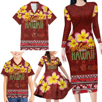Aloha Plumeria Flowers Family Matching Long Sleeve Bodycon Dress and Hawaiian Shirt With Hawaiian Style Tapa Tribal LT03 - Polynesian Pride