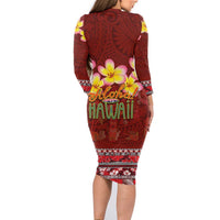 Aloha Plumeria Flowers Family Matching Long Sleeve Bodycon Dress and Hawaiian Shirt With Hawaiian Style Tapa Tribal LT03 - Polynesian Pride
