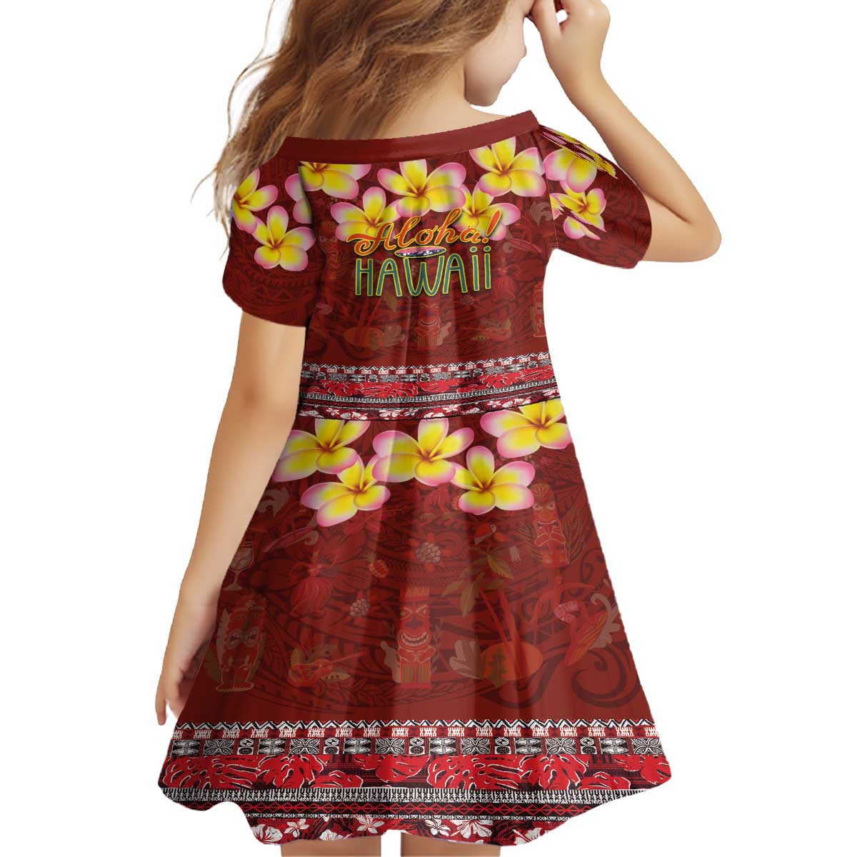 Aloha Plumeria Flowers Family Matching Off The Shoulder Long Sleeve Dress and Hawaiian Shirt With Hawaiian Style Tapa Tribal LT03 - Polynesian Pride