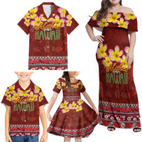 Aloha Plumeria Flowers Family Matching Off Shoulder Maxi Dress and Hawaiian Shirt With Hawaiian Style Tapa Tribal LT03 - Polynesian Pride