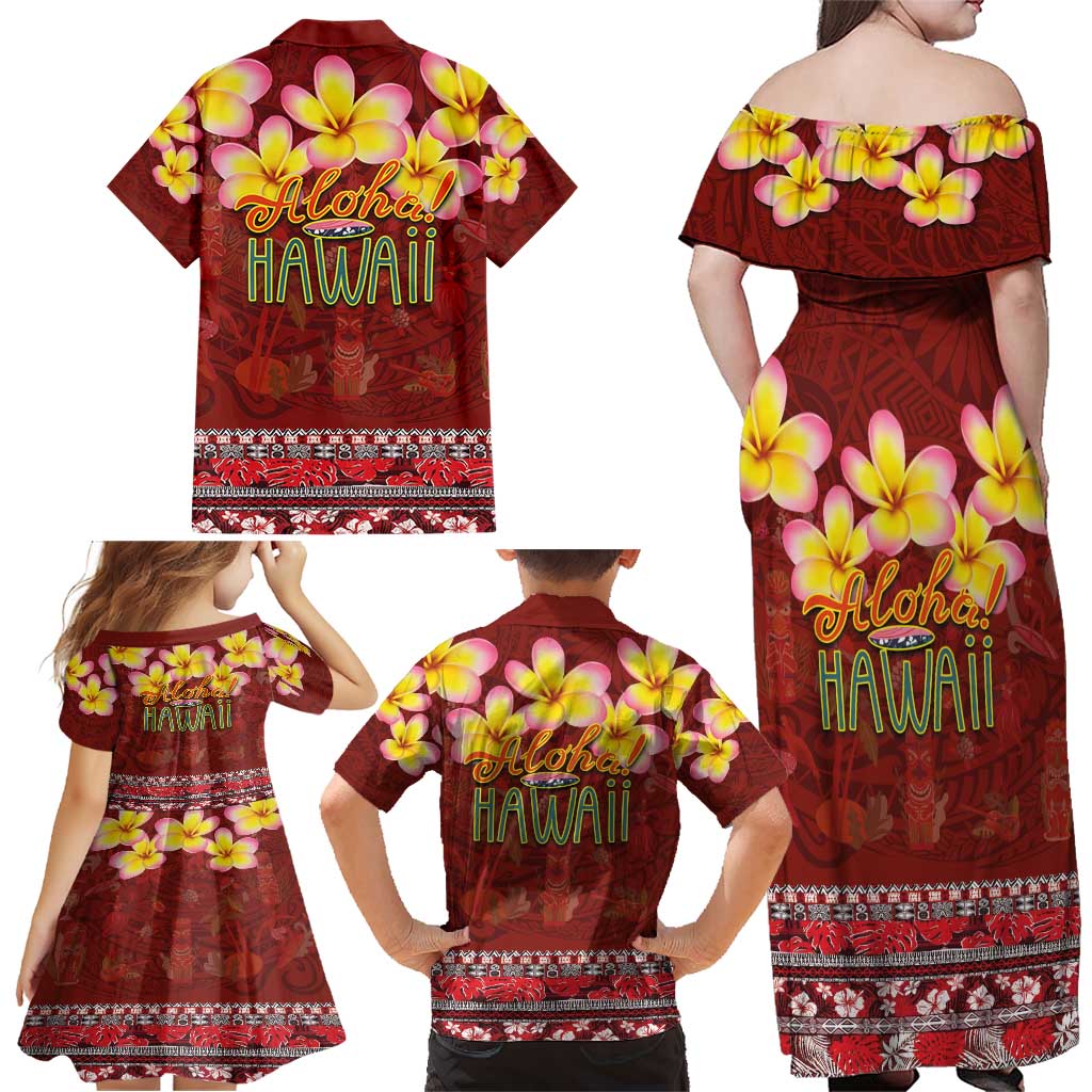 Aloha Plumeria Flowers Family Matching Off Shoulder Maxi Dress and Hawaiian Shirt With Hawaiian Style Tapa Tribal LT03 - Polynesian Pride
