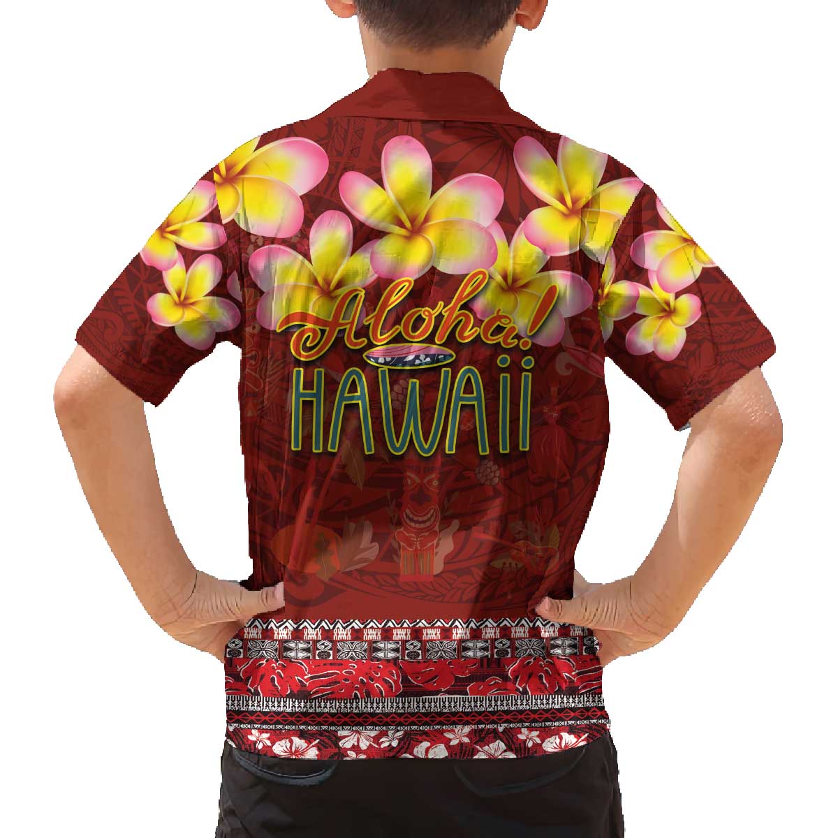 Aloha Plumeria Flowers Family Matching Off Shoulder Short Dress and Hawaiian Shirt With Hawaiian Style Tapa Tribal LT03 - Polynesian Pride