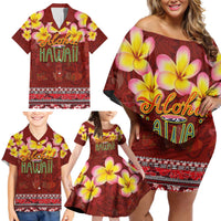 Aloha Plumeria Flowers Family Matching Off Shoulder Short Dress and Hawaiian Shirt With Hawaiian Style Tapa Tribal LT03 - Polynesian Pride