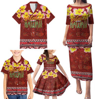 Aloha Plumeria Flowers Family Matching Puletasi and Hawaiian Shirt With Hawaiian Style Tapa Tribal LT03 - Polynesian Pride