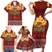 Aloha Plumeria Flowers Family Matching Short Sleeve Bodycon Dress and Hawaiian Shirt With Hawaiian Style Tapa Tribal LT03 - Polynesian Pride